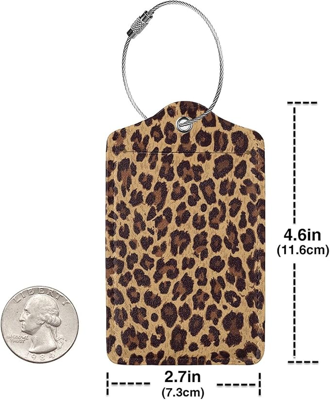 Leopard 2 Pcs Luggage Tags, Privacy Cover Id Label with Stainless Steel Loop and Address Card for Suitcases & Travel Bags