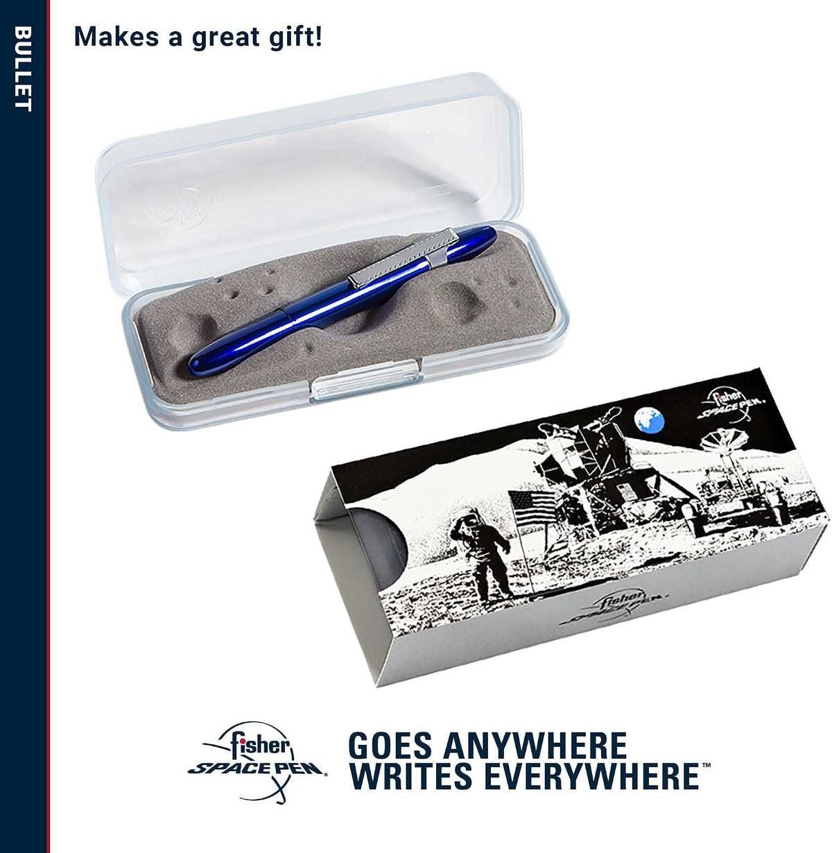 Fisher Space Pen Blue Moon Bullet Pen, Pressurized Ballpoint Pen, Compact Size, Writes Upside Down, Extreme Temperatures, Smooth Black Ink, Medium Point, Pocket Clip, Gift Box, Made in the USA