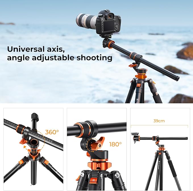 K&F CONCEPT 90''/230cm Ultra High Camera Tripod T254A7+BH-28L | Horizontal