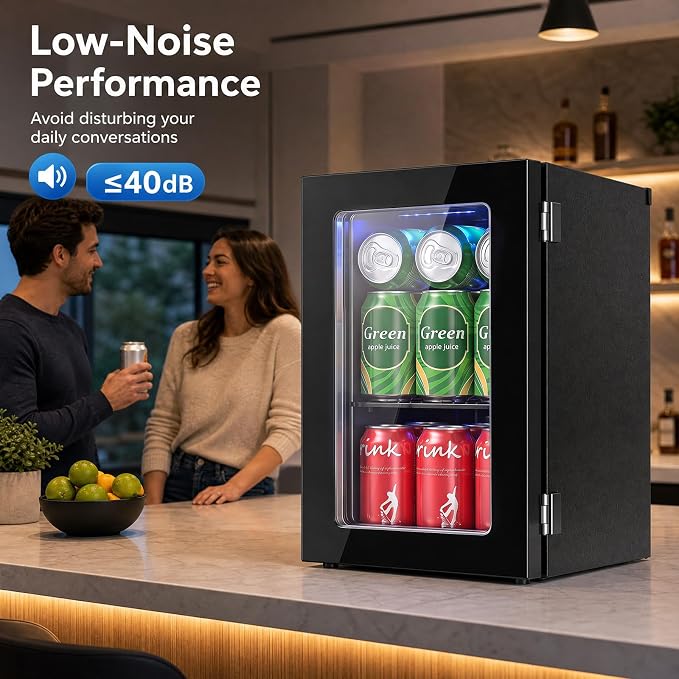 COSTWAY 24 Cans Beverage Refrigerator, 18L/0.6 Cu.Ft Countertop Mini Fridge | Quiet Drink Cooler with Touch Panel, 40-61℉ Thermostat, Tri-Layer Insulated Door and Blue LED Lights for Home Office & Bar