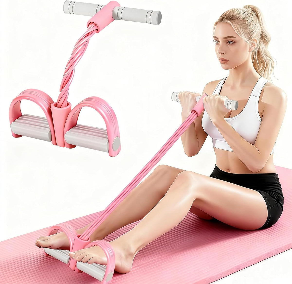 Pedal Resistance Band by 8-Tubes - Multifunctional Exercise Rope for Full Body Workout - Pink