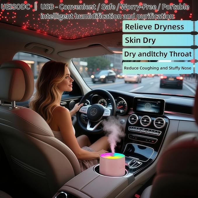 UEISODC Bedroom Humidifier, USB Mini Portable Humidifier with Ultrasonic Nano-Fine Mist, Auto Shut-Off, Rotatable Design, Quiet Operation, and Easy Refilling & Cleaning