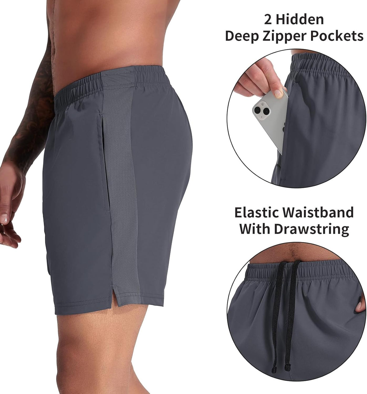 VPOS Men's Athletic Shorts - Lightweight Quick-Dry Workout Shorts | 5/7 Inch Inseam, Ideal for Gym & Running