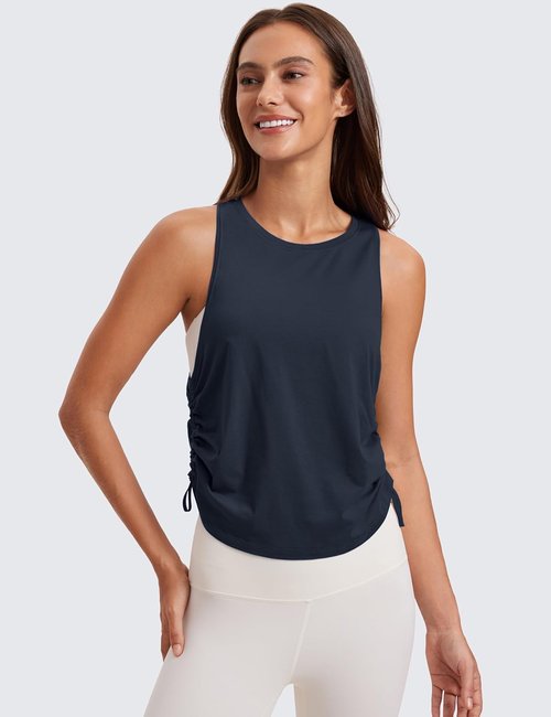 CRZ YOGA Pima Cotton Tank Top - Ruched Side Design for Women | Casual Racerback Sleeveless Shirt
