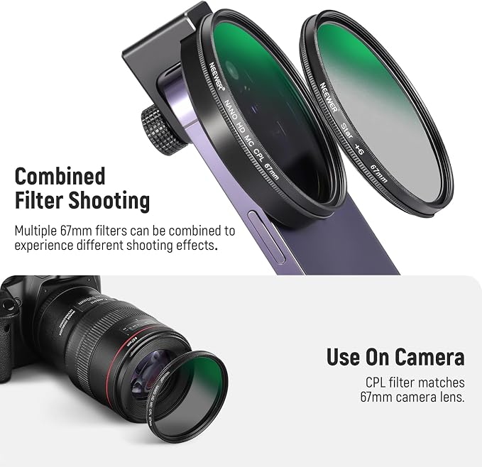 NEEWER 67mm CPL Filter for Phone, Circular Polarizing Camera Lens Filter