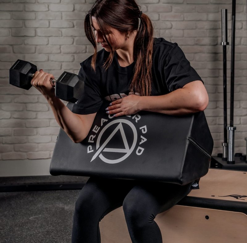 Preacher Pad by ABMAT- Portable Preacher Curl Bench, Barbell & Dumbbell Biceps Triceps Isolator, Seated Arm Isolated Barbell Dumbbell Biceps Station Home Gym