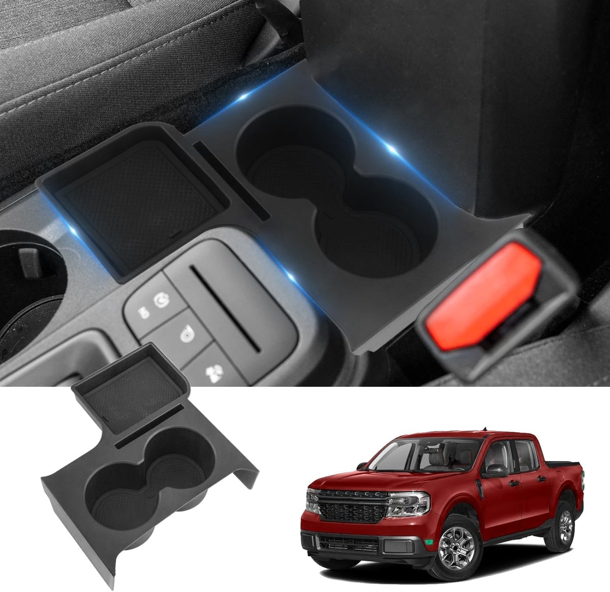 Zekrom Center Console Cup Holder Compatible with Ford Maverick 2022 2023 2024, Dual Cup Holders Armrest Box Insert Expander Organizer Tray with Mat Accessories