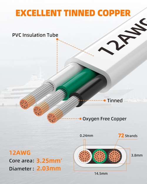CONEPY 12 Gauge Marine Wire - IP68 Waterproof Tinned Copper Stranded Cable | 30FT for Boats, RVs, Solar