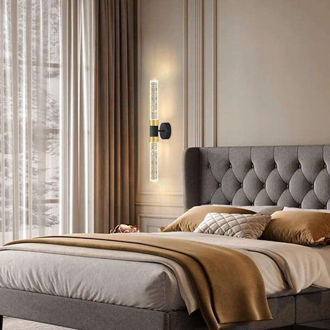 Crystal LED Wall Sconces Wall Light Modern Glam Crystal Vanity Lighting Fixtures for Hallway Dining Living Bedroom Living Room with 2700K Warm Light Bulbs
