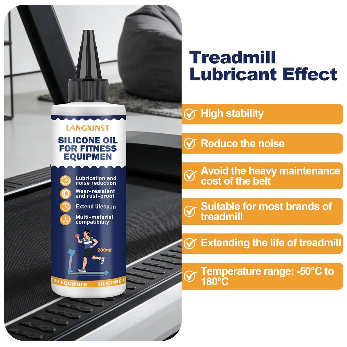 Skiennix Treadmill Belt Lubricant - 200ml 100% Silicone High-Temperature Formula | Reduces Friction & Noise