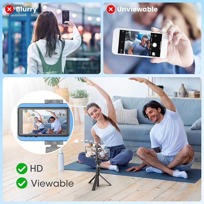 Vlog Selfie Monitor Screen iPhone, 4K 60fps Recording, Wireless Screen Mirroring
