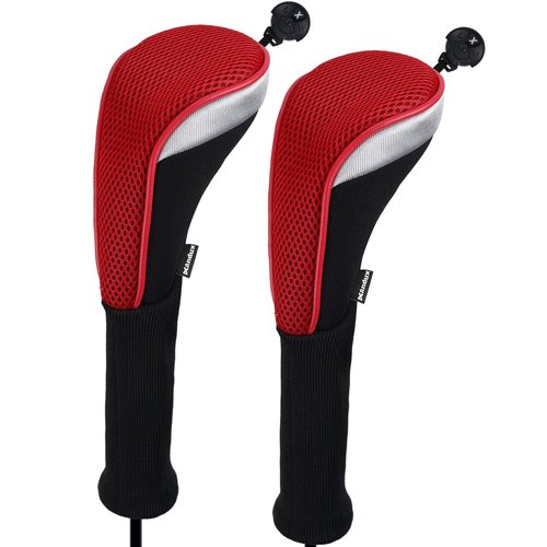 Andux 2pcs/Pack Long Neck Golf Hybrid Club Head Covers Interchangeable No. Tag CTMT-02 Red
