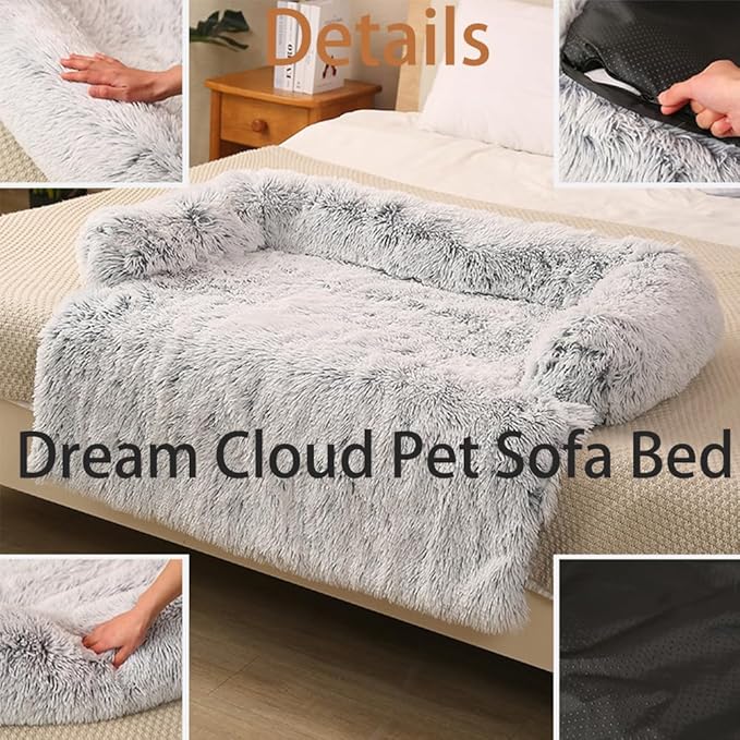 Dream Cloud Pet Sofa Bed for Dogs Cats, 2026 Washable Removable Calming Fluffy Plush Mat for Furniture Protector, Long Fur Non-Slip, for Small/Medium/Large Home Pets (Light Grey, XL: 47.2 * 37.4IN)