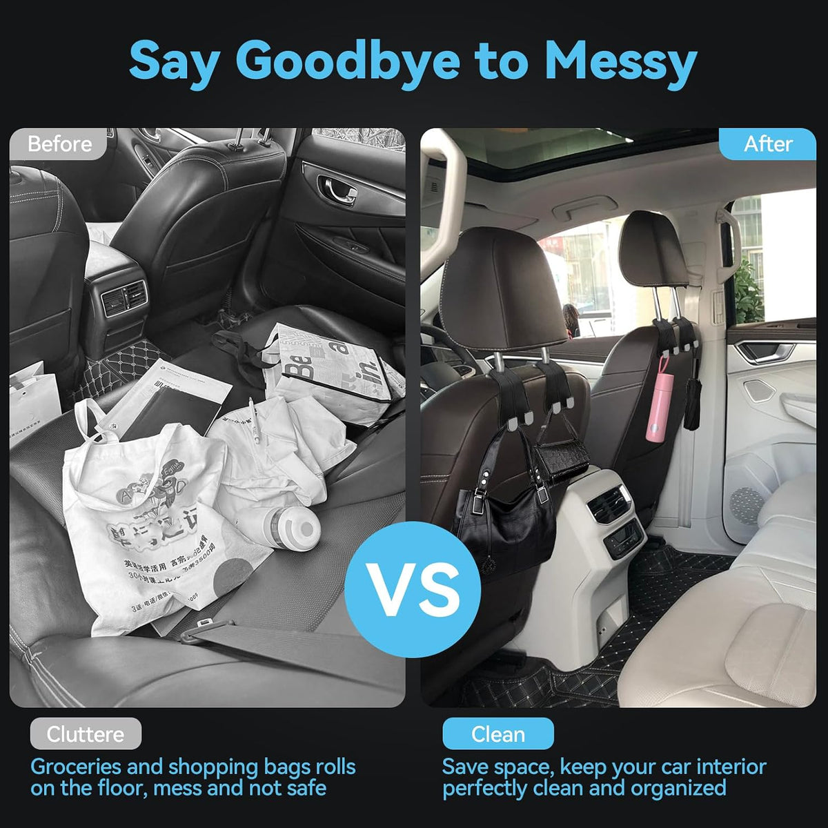 USSDE Car Seat Hooks Vehicle Headrest Back Storage Organizer 2 Pack for Purses Bags backpacks Groceries Hanger Holder - Universal Sturdy Holds 55lbs 360° Rotating (Style C/Black)