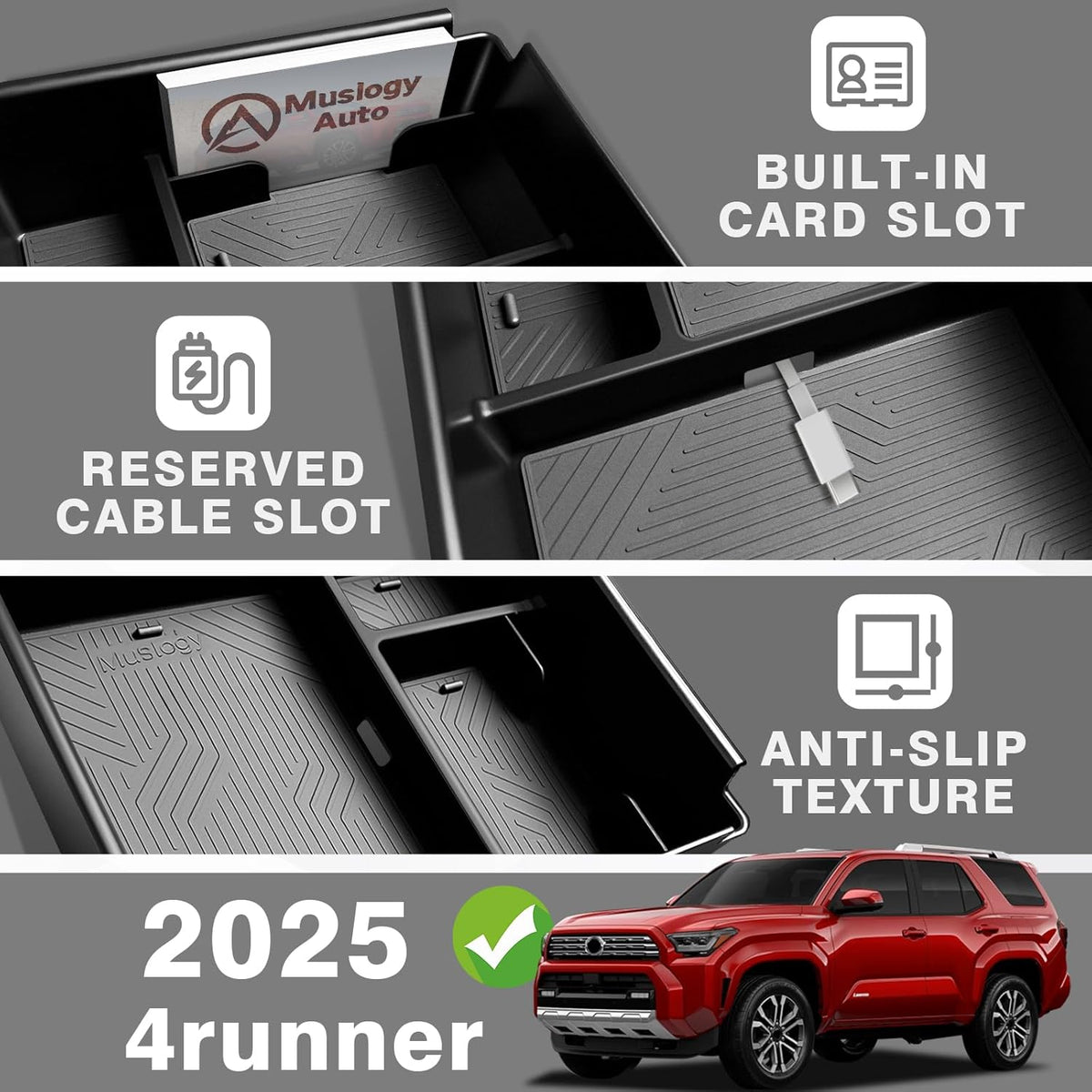 Muslogy Center Console Organizer & Cup Holder for 2025 2026 Toyota 4Runner
