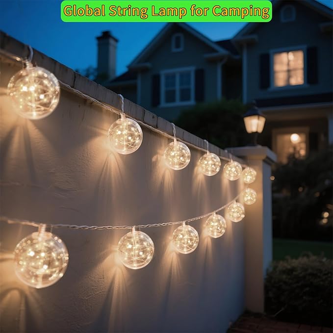 9 Pack Globe String Lights, 10.3FT LED String Lights Indoor, G100 Waterproof Decorative Christmas Lights Ball Bulbs, Built-in 15 LEDs, Warm White Plug-in Fairy Lights for Patio, Bedroom, Halloween
