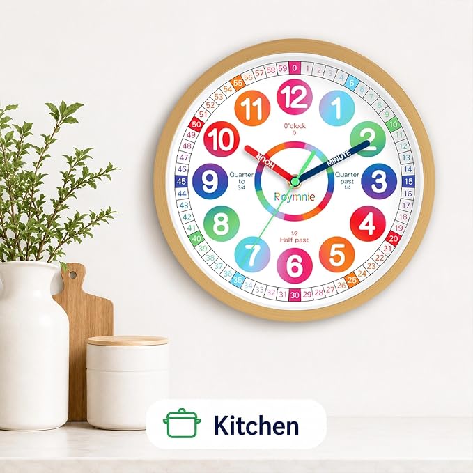 Roymnie Wall Clock Battery Operated 12 Inch Silent Non Ticking Teaching Clock