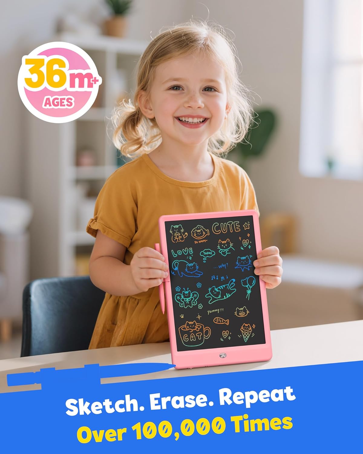 TEKFUN LCD Writing Tablet - 10-Inch Mess-Free Doodle Board for Kids | Perfect Easter Gift (Pink)