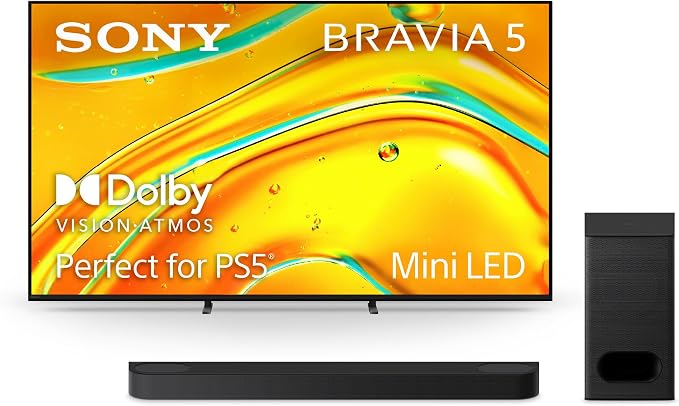 Sony BRAVIA 5 65-Inch 4K Mini LED Smart TV (K-65XR50, 2025) + BRAVIA Theater Bar 6 3.1.2ch Soundbar with Wireless Subwoofer