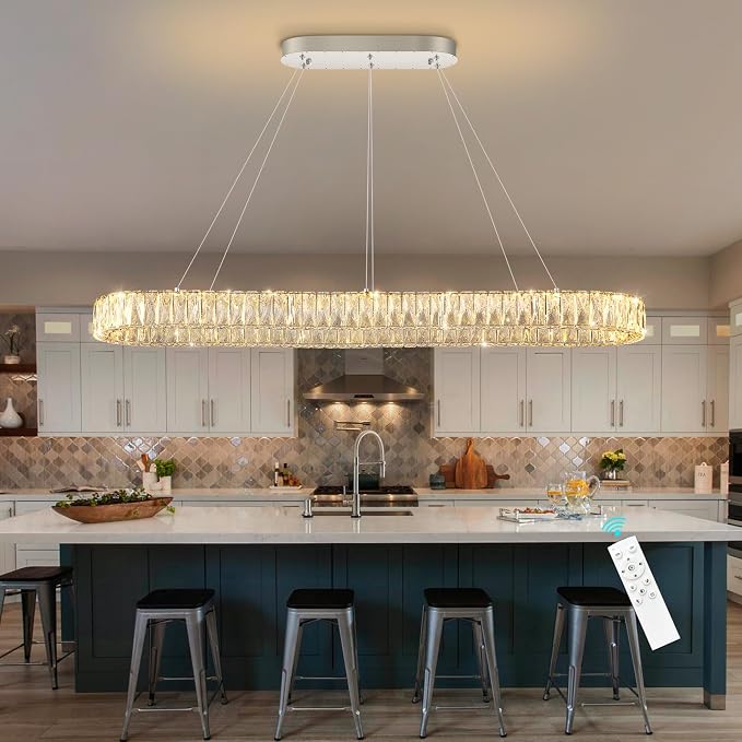 HAIXIANG Modern Crystal Chandelier Dimmable LED Long Chandeliers