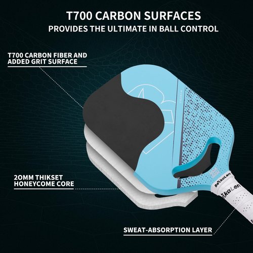 BKL BeikaLen USAPA Carbon Fiber Pickleball Paddle | T700 Carbon Friction Surface Pickleball Paddle | 20mm Honeycomb Core | The Pickle Ball Paddle Designed for Unmatched Control and Added Power Blue