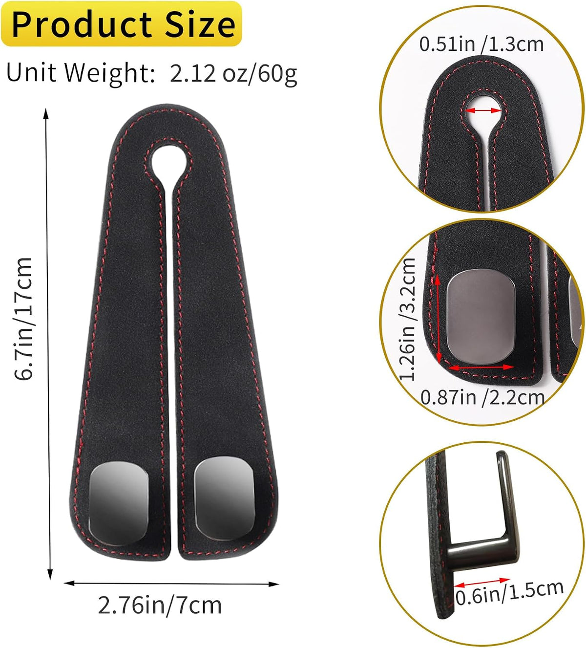 WEIHAO Purse Hook for Car Headrest, Suede Car Seat Back Storage Hook, Aluminum Twin Hooks Leather Car Headrest Hangers, Bag Holder for Sedan, Trucks, SUVs, Most Vehicles (Black-4PCS)