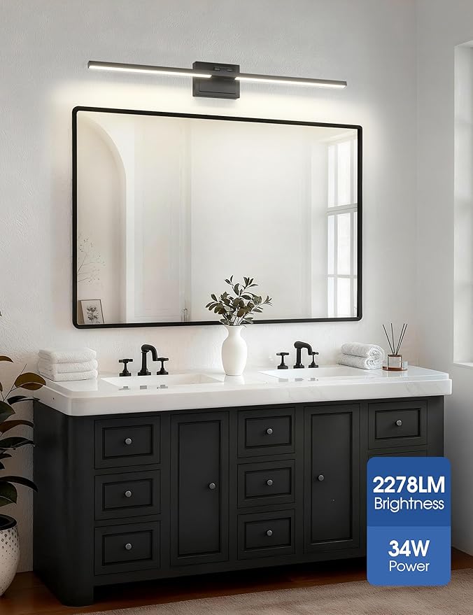VOLISUN Bathroom Vanity Light 39.4 inch, 5CCT Dimmable, 34W LED Bathroom Light Fixture Over Mirror, Black Bar Vanity Lights for Bathrooms Mirror Cabinets
