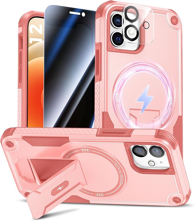 Goton for iPhone 12 Case with Privacy Tempered Glass Screen Protector & Camera