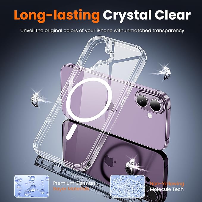 toushion 3 in 1 for iPhone 17 Case Clear, Fits MagSafe, Not Yellowing, Screen