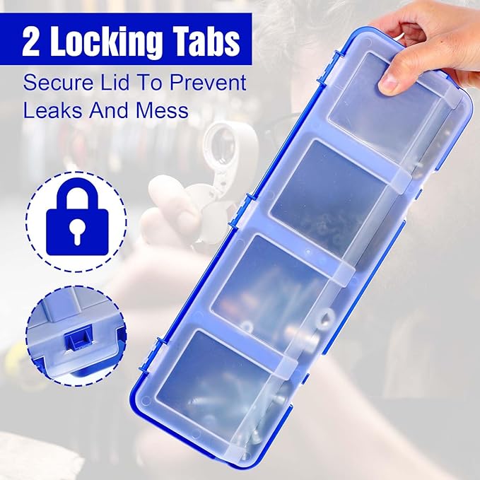 Yuanchu 6Pcs Screw Organizer Box with Lids,Small Parts Storage Bins with Locks 4 Divider Compartment Sorting Toolbox Case for Garage Tools Nails bolt Plastic Hardware Containers