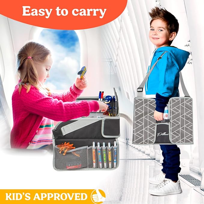 PILLANI Kids Travel Tray for Car - Car Seat Tray for Kids, Roadtrip Essentials, Carseat Table Tray for Kids Road Trip Activities - Toddler Lap Desk Organizer for Airplane