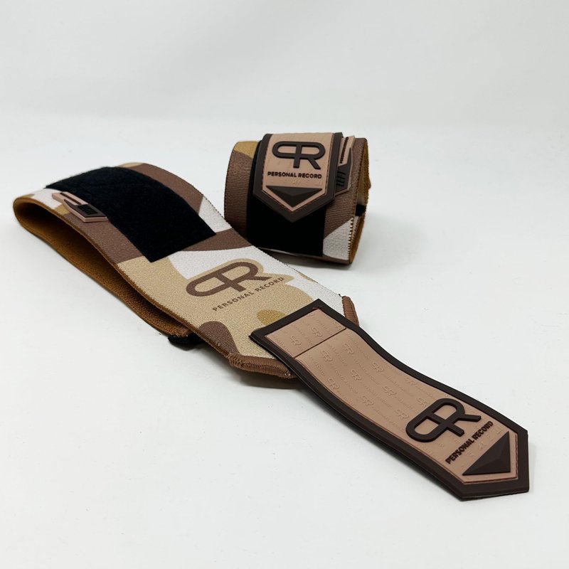 PR Personal Record Heavy Duty Premium Wrist Wraps, More Elasticity, Reinforced Stitching, Extra Wide Strap, Strong Thumb Loop, Larry Wheels Weightlifting Wraps, Lifting Wrist Wraps (Sand Camo)
