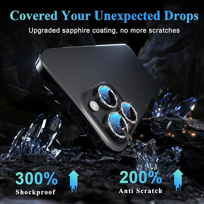 YWXTW Designed for iPhone 16 Pro/iPhone 16 Pro Max Camera Lens Protector Bling