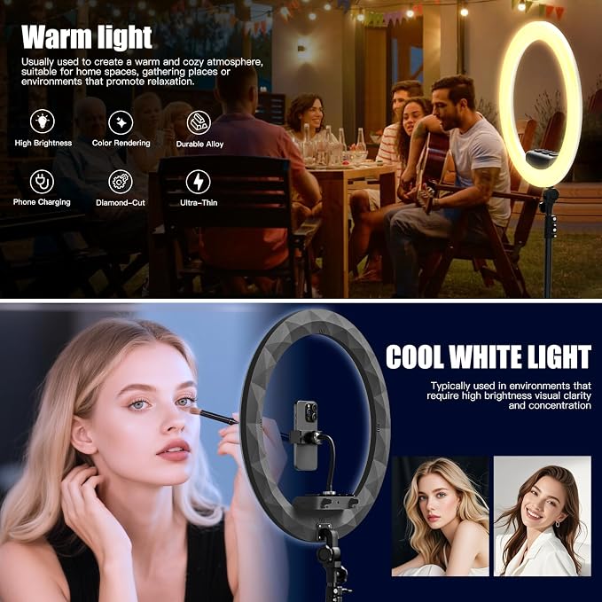 Ring Light with Stand and Phone Holder, Professional LED Circle Light with 78"