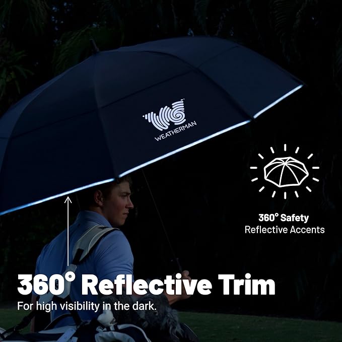 Weatherman Umbrella - Golf Umbrella - Windproof Sports Umbrella Resists Up to 55 MPH Winds - Available in 2 Sizes and 5 Colors