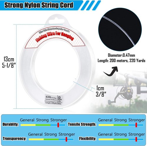 Acejoz Clear Fishing Line - 656FT Strong Nylon String Supports 40 Pounds for Balloon Garland Decor