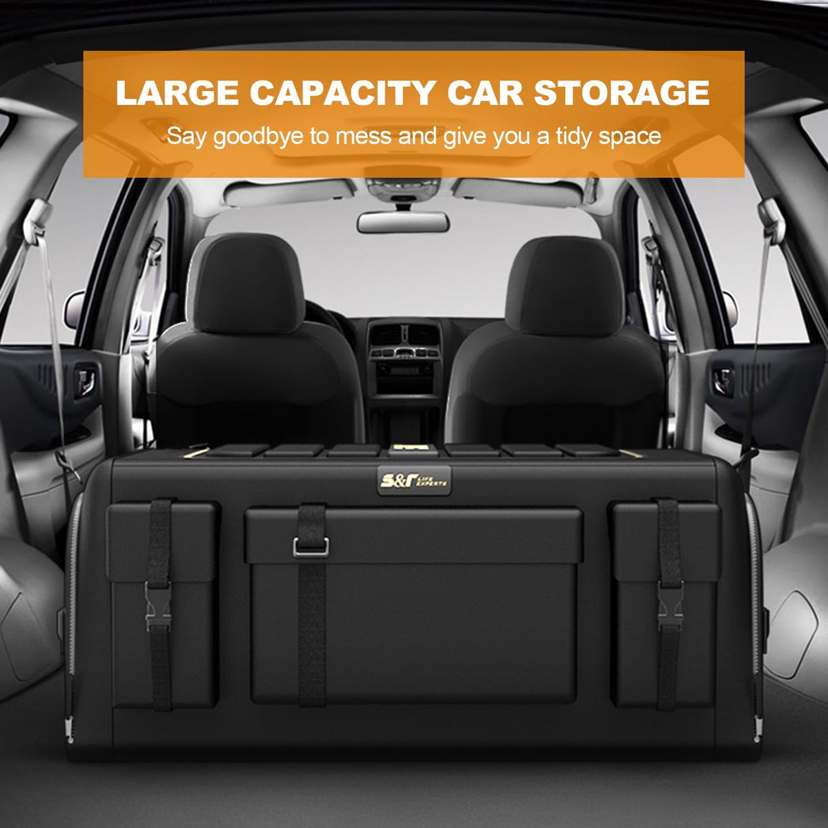 Ergocar Car Trunk Organizer Car Boot Storage Organiser Multi Pocket Car Boot Tidy Storage 3 Times Size Folded Portable Waterproof 1680D Oxford for Car/SUV/Truck/Auto