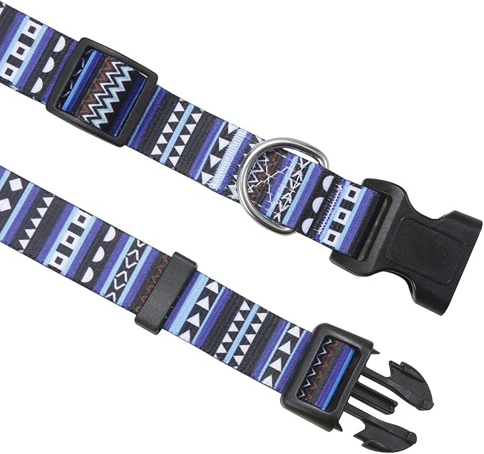 Dog Collar and Leash Set with Bohemia Floral Tribal Geometric Patterns - Soft Ethnic Style Collar Adjustable for Small Medium Large Dogs(Bohemian Blue Set,S)