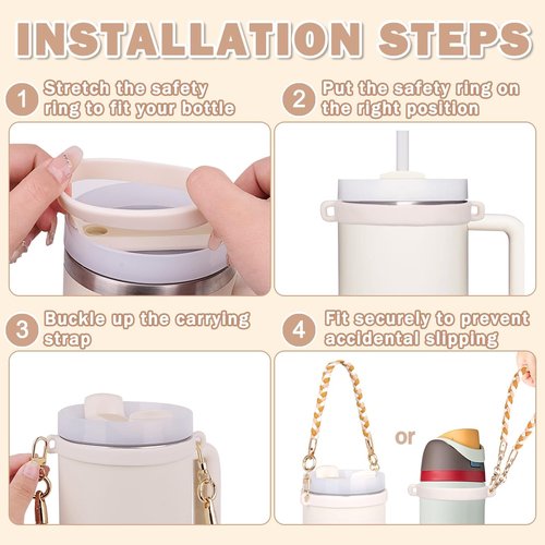 HEYSKAY Water Bottle Handle with Braided Strap for Stanley 12-40OZ Tumbler Water Bottle Strap for Carrying Owala Flask 24-40oz Stanley Cup Accessories with 2PCS Silicone Straw Covers