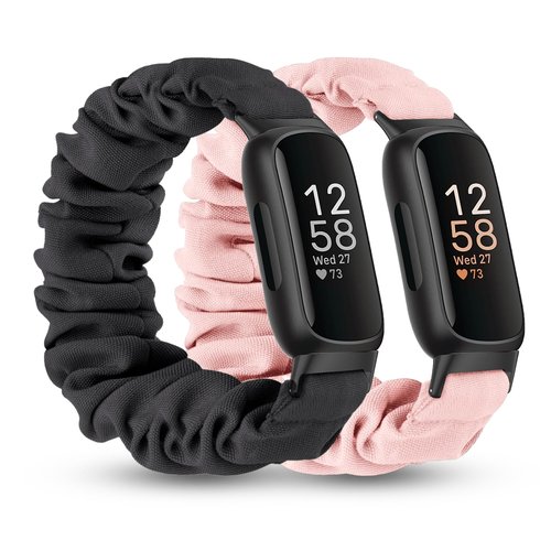 Folavii 2 Pack Compatible with Fitbit Inspire 3 Bands for Women Men, Scrunchie Stretchy Strap Cute Elastic Sport Replacement Fabric Cloth Wristband for Fitbit Inspire 3/Inspire 2