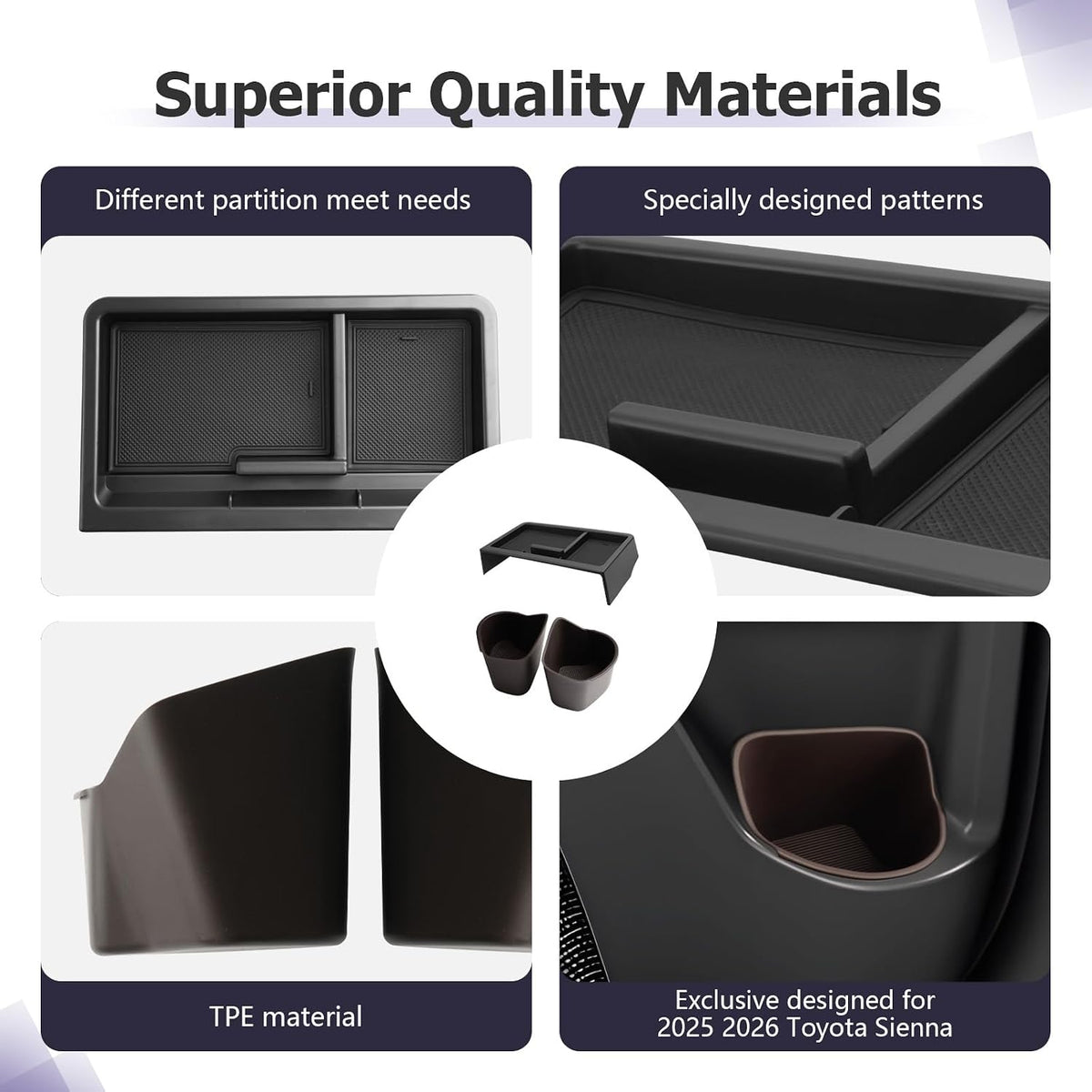 LUWU 2025 2026 Sienna Accessories for 2025 2026 Toyota Sienna Accessories Dashboard Storage Tray, Rear Seat Door Side Silicone Cup Holder Insert 3-Pack (ONLY for 12.3-INCH Screen)