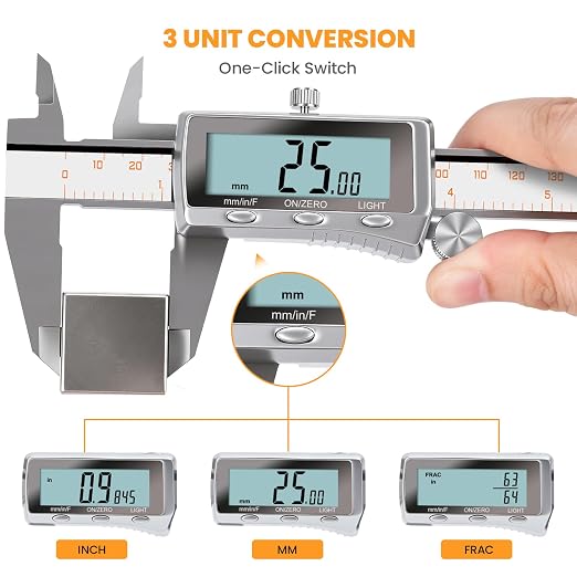 HARDELL Digital Caliper 8 Inch, Rechargeable All Metal Electronic Micrometer