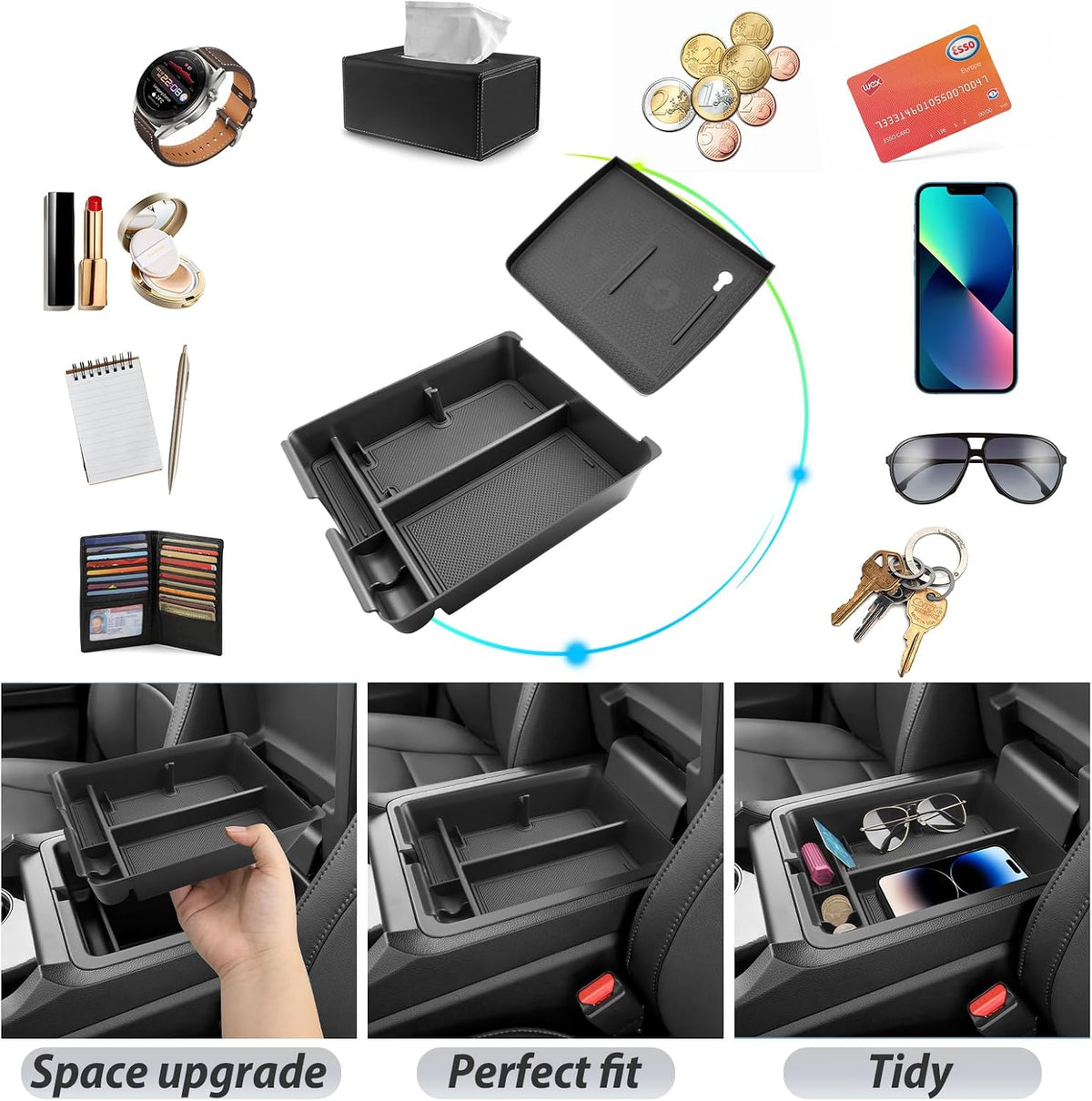 SKTU 2-Pack for 2026 2027 Honda Passport Center Console Organizer 2026 2027 Passport Console Tray & Wireless Charging Mat Honda Passport 2026 2027 Accessories Silicone Console Non-Slip Pad