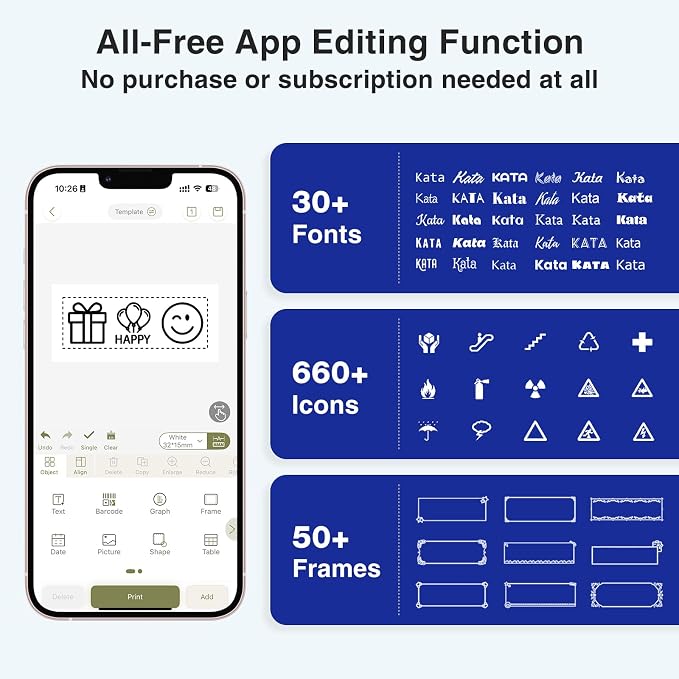 SUPVAN E12 Bluetooth Label Maker Machine, Support Keyboard & App