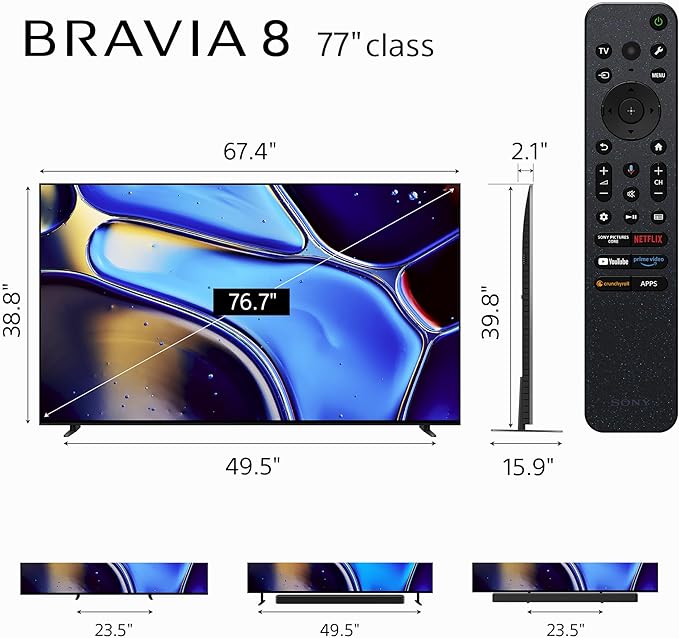 Sony 77 Inch BRAVIA 8 OLED 4K HDR Smart Google TV (K-77XR80) | XR Processor with AI Technology, Dolby Vision/Atmos, Exclusive Features for PlayStation®5, 4K movie credits included