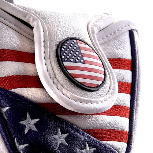 GOOACTION USA Golf Club Heel Shafted Mallet Putter Cover Magnetic Synthetic Leather American Stars and Stripes Flag Patriotic Golf Headcover