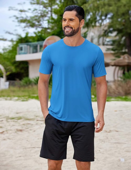 COOFANDY Men's Swim Shirt - Short Sleeve UPF 50+ Rash Guard | Quick Dry & Breathable Beach T-Shirt