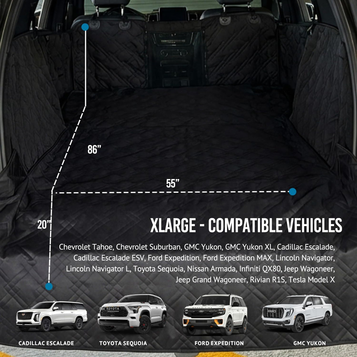 Bulldogology Cargo Mesh SUV Cargo Liner for Dogs – Waterproof Heavy Duty Pet Trunk Protector, 55″ x 106″ with Mesh Window & 60/40 Split Fit (XL, Black)