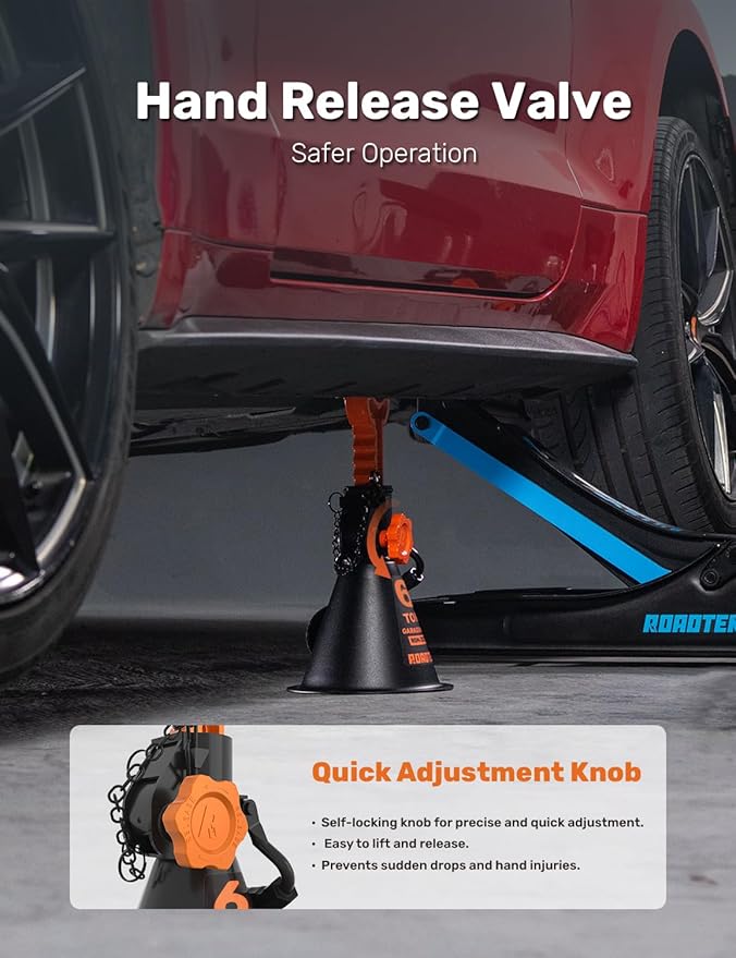 Jack Stands, 6 Ton (12,000 lbs) Heavy Duty Car Jack Stands with Integrated Steel Base and Double Locking, 15-5/16 to 23-7/8 inch Adjustable Height, for SUV, Truck, and Car, 1 Pair