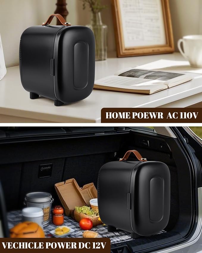 FANSEXPERT Mini Fridge for Bedroom, 4 Liter/6 Cans Skin Care Fridge Small Refrigerator, AC/DC Portable Mini Cooler & Warmer, Small Cosmetic Fridge for Camping, Dorm, Office, Car (Black)